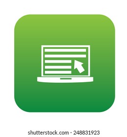 Laptop symbol design on green button,clean vector