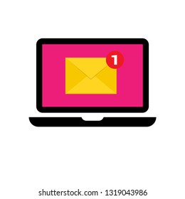 Laptop with symbol of email receiving. laptop with envelope