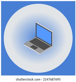 Laptop symbol in light blue circle and square frame