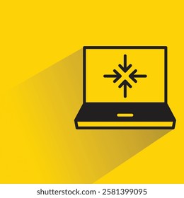 laptop and sync icon with shadow on yellow background