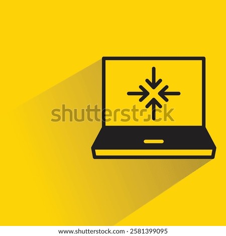 laptop and sync icon with shadow on yellow background