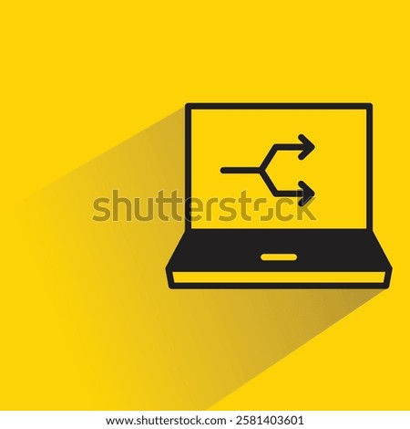 laptop and sync icon with shadow on yellow background