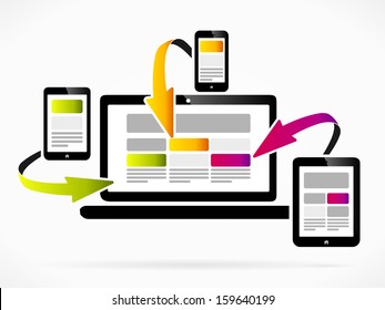 Laptop synchronization flow process abstract vector illustration 