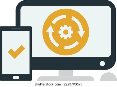 laptop and synchronization illustration in minimal style isolated on background