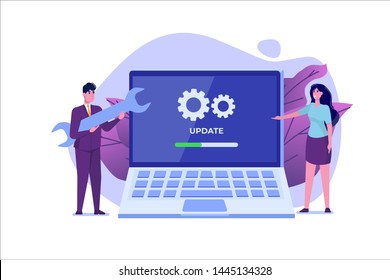 Laptop System update flat style concept. Vector illustration