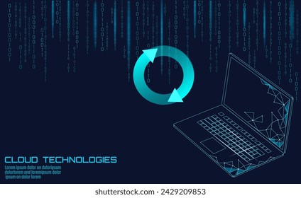 Laptop system update settings. Computer online cloud data storage technology progress upgrade software app development vector illustration