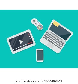 laptop, tab, smartphone, and note vector illustration