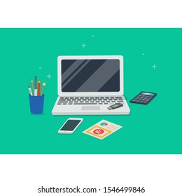 laptop, tab, smartphone, and note vector illustration