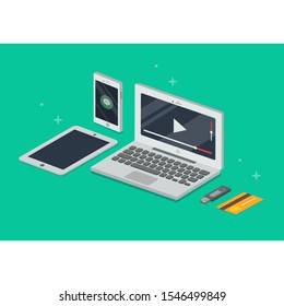 laptop, tab, smartphone, and note vector illustration