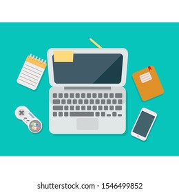 laptop, tab, smartphone, and note vector illustration
