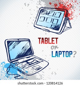 laptop and tablet computer on background with blots