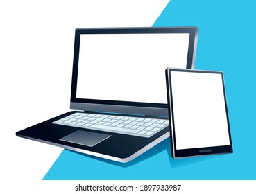 laptop and tablet devices mockup branding icons vector illustration design