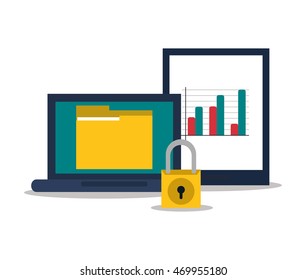 laptop tablet file padlock professional solution technology icon. Colorful design. Vector illustration