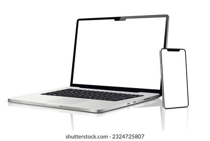 Laptop, tablet and mobile phone. Flat lay detailed and realistic devices mockup