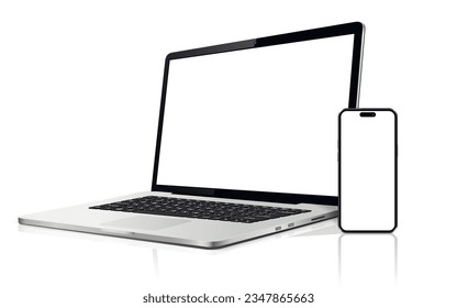 Portátil, tablet y teléfono móvil. Burla de dispositivos planos, detallados y realistas
