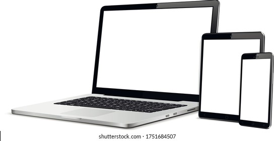 Laptop, tablet, teléfono móvil se burlan. Dispositivos digitales de diseño web de respuesta.