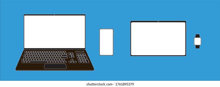 laptop, tablet, mobile phone and smart watch