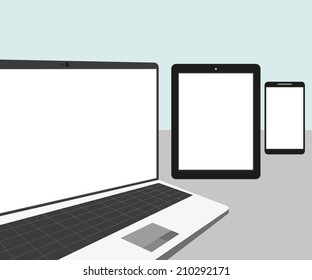 Laptop, tablet pc and smartphone as temlate
