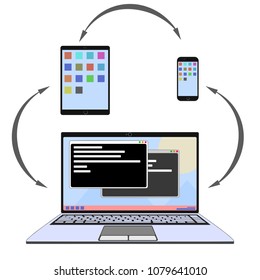 Laptop, Tablet and Phone Connectivity Transparent Vector Illustration