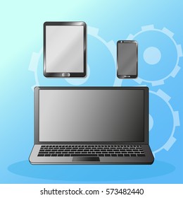 Laptop, tablet, phone. Modern technology