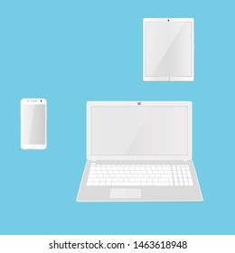 Laptop, tablet and smartphone. A set of devices with blank screens. Vector illustration.