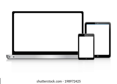 laptop,  tablet and smartphone  set vector