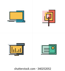 laptop, target, graph, mail icons design
