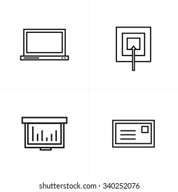 laptop, target, graph, mail icons line style