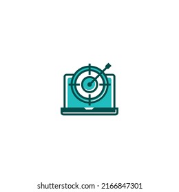 Laptop Target line icon. linear style sign for mobile concept and web design. Outline vector icon. Symbol, logo illustration. Vector graphic