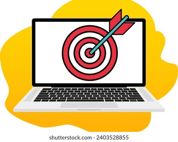 Laptop with target on screen line icon. Target, bullseye, arrow, shooting range, darts, shooting, dart, shooter, bow, sight, sniper. Vector icons for business and advertising