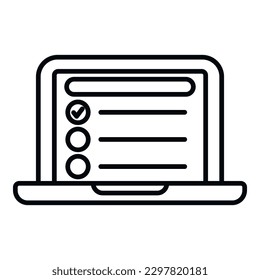 Vector de contorno del icono de la planificación de tareas para portátiles. Agenda ocupada. Mensaje de interfaz