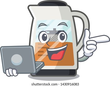 With laptop tea maker isolated with the mascot