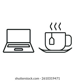 Laptop and tea set icon symbolizes calm focus, cozy workspace vibes, and relaxing digital work sessions.
