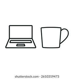 Laptop and tea set icon symbolizes calm focus, cozy workspace vibes, and relaxing digital work sessions.