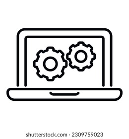 Laptop technical document icon outline vector. Paper manual. Page gear