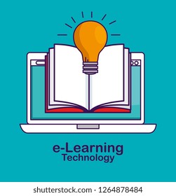 laptop technology with book and bulb idea