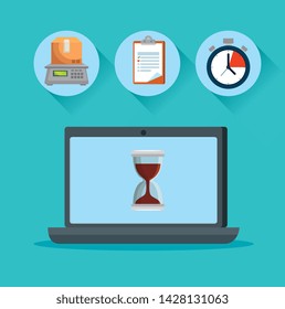 laptop technology with box and weighing machine