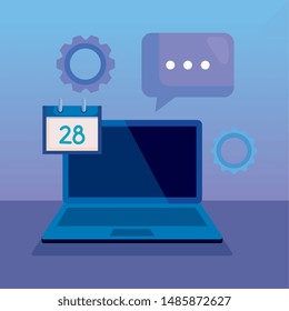laptop technology with calendar and chat bubble