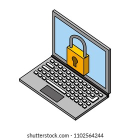 laptop technology cyber security isometric design