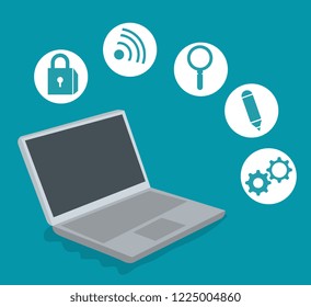 laptop technology and digital apps connection