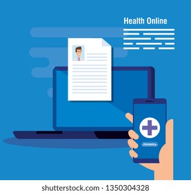 laptop technology with doctor document and smartphone