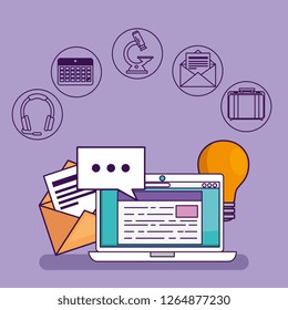 laptop technology with document and bulb idea