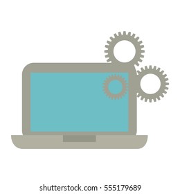 laptop technology gears colaboration work vector illustration eps 10