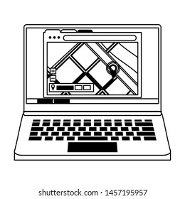 laptop technology hardware with gps location map cartoon vector illustration graphic design
