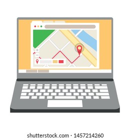 laptop technology hardware with gps location map cartoon vector illustration graphic design