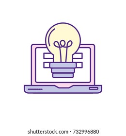 laptop technology with information and bulb idea