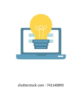 laptop technology with information and bulb idea