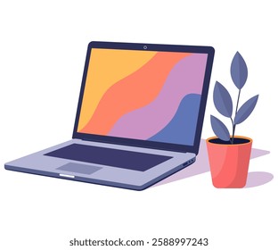 Laptop technology office computer concept flat illustration