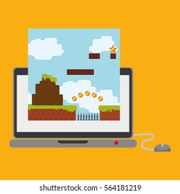 laptop technology online game mouse vector illustration