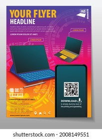 laptop and technology poster flyer communication hi tech template background 
   concept vector illustration